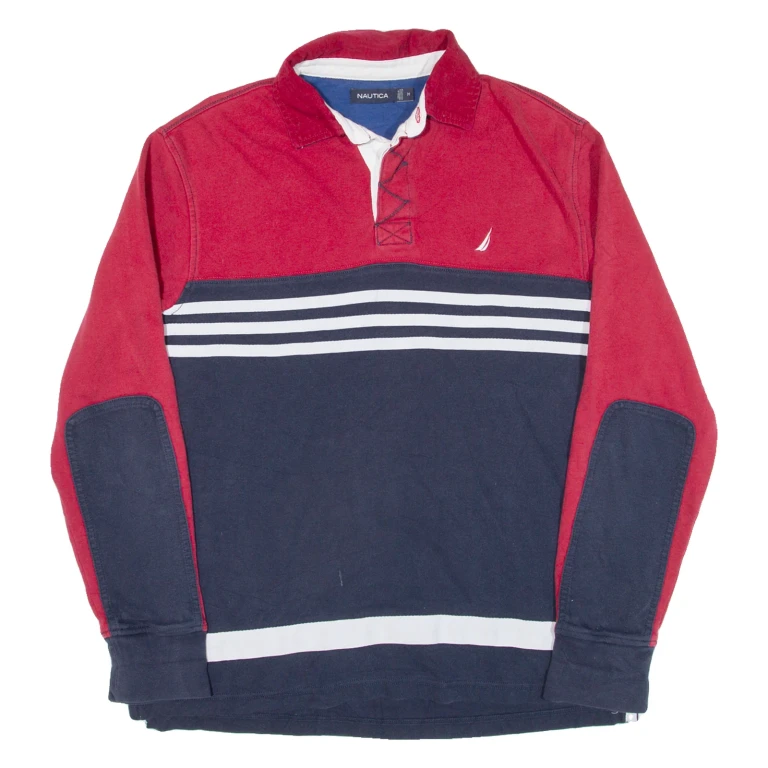 NAUTICA Mens Polo Shirt Blue Striped Long Sleeve M