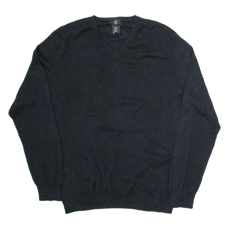 CALVIN KLEIN Mens Jumper Grey V-Neck Tight Knit L