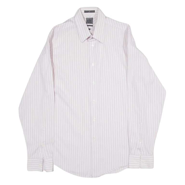 CALVIN KLEIN Slim Fit Mens Shirt Purple Striped Long Sleeve M