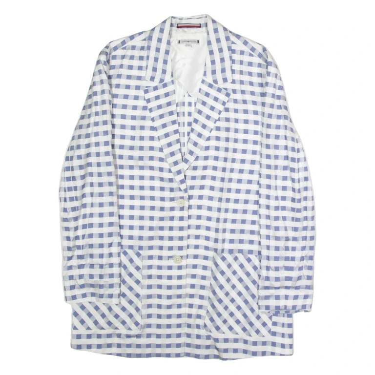 TOMMY HILFIGER Womens Blazer Jacket Blue Viscose Check UK 8
