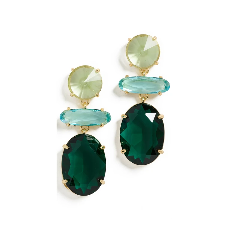 Kenneth Jay Lane Drop Post Earrings Gold/Peridot/Aqua/Emerald One Size