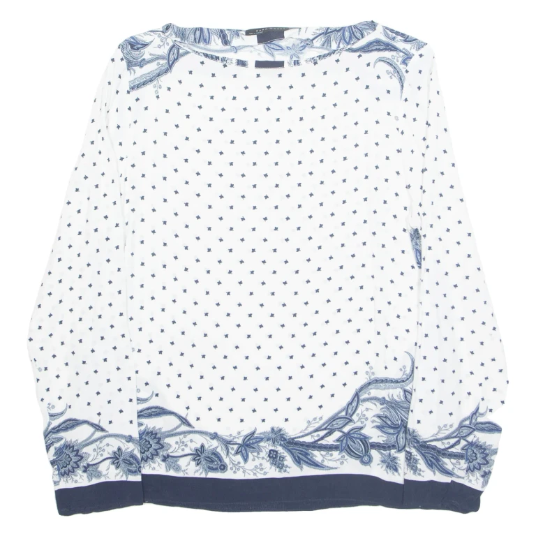 ZARA Womens Printed Blouse White Long Sleeve Floral L