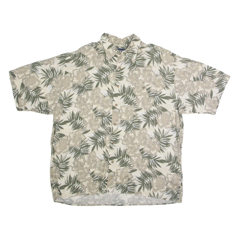 PURITAN Mens Hawaiian Shirt Beige Viscose 90s Floral XL