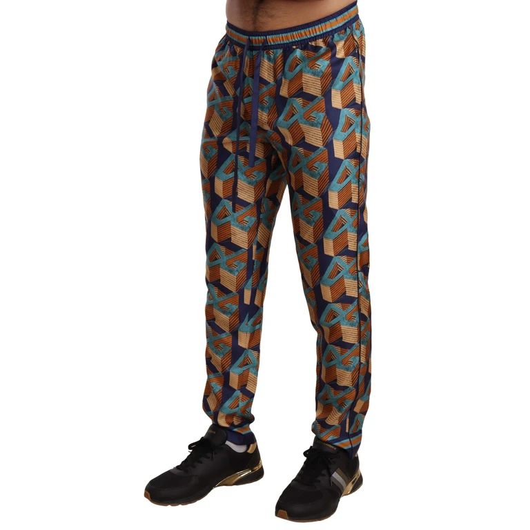 Multicolor Patterned Joggers Silk Pants - Men