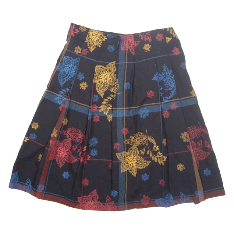 Womens Pleated Skirt Black Midi Floral XL