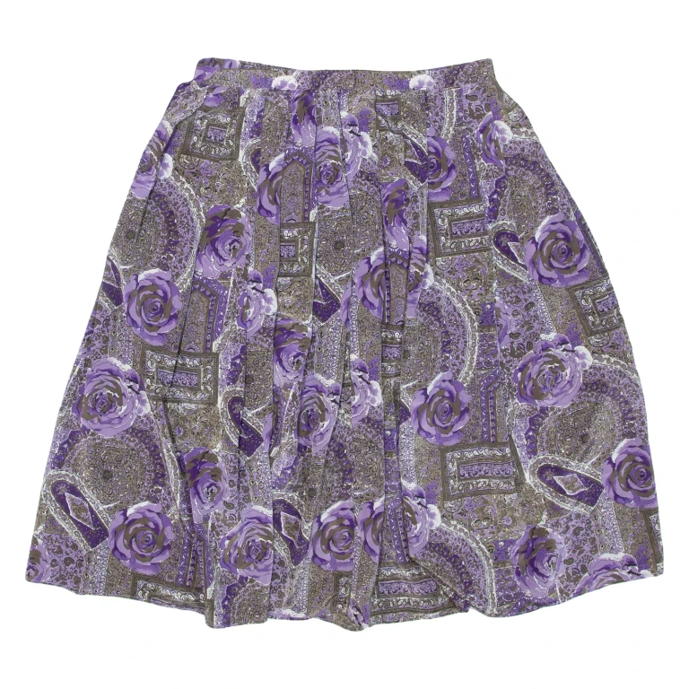 Womens Pleated Skirt Purple Knee Length Floral M