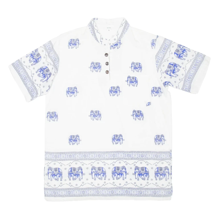 Elephant Print Mens Shirt White XL