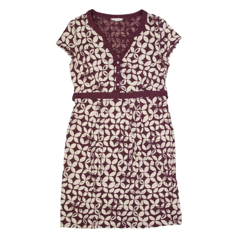 WHITE STUFF Womens Day Dress Maroon Floral Short Sleeve Knee Length UK 10
