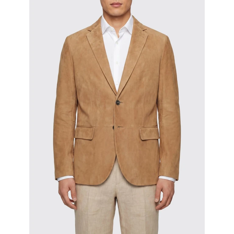 Single-Breasted Suede Blazer with High Collar and Flap Pockets (50558915264)