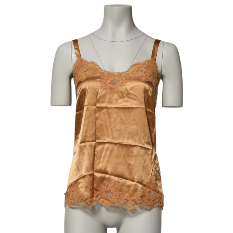 Dolce & Gabbana Brown Floral Lace Silk Satin Tank Lingerie Underwear Cotton Elastane Nylon Clothing - Women
