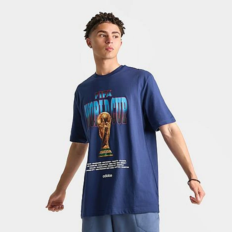 adidas Men's FIFA World Cup 26 Tour Trophy Graphic T-Shirt in Dark Blue Size: Small