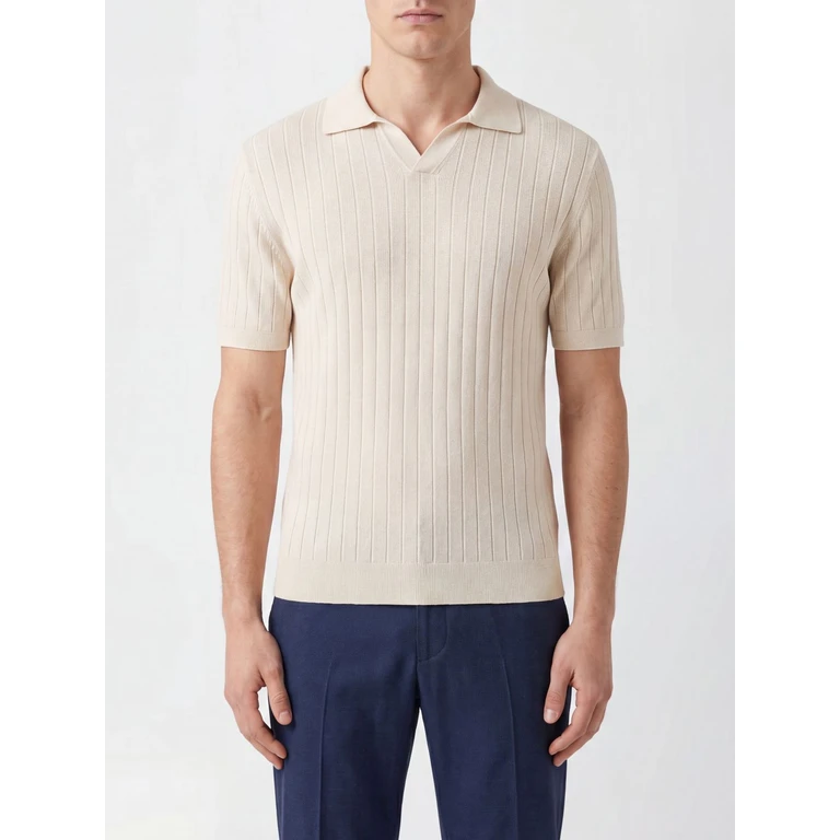 Slim Fit V-Neck Knit Polo in Organic Cotton with Short Sleeves (MU0D58570130)