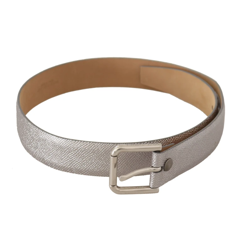 Dolce & Gabbana Metallic Silver Leather Metal Waist Buckle Belt - Women