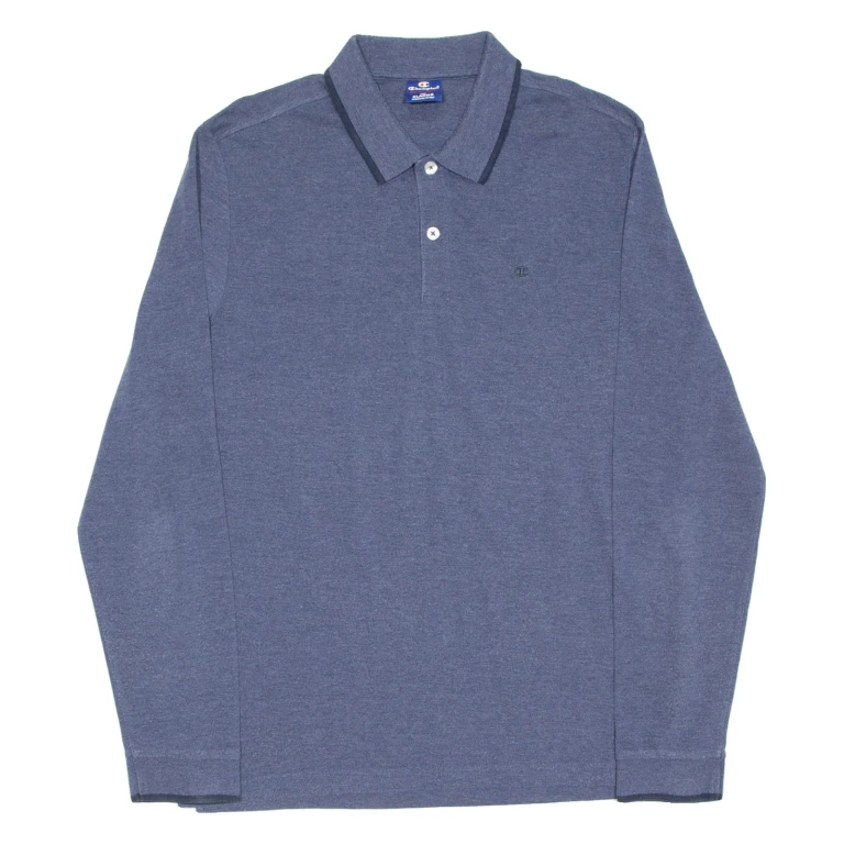 CHAMPION Mens Polo Shirt Blue Long Sleeve XL