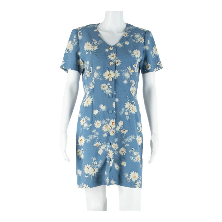 Womens Tea Dress Blue Short Sleeve Short M