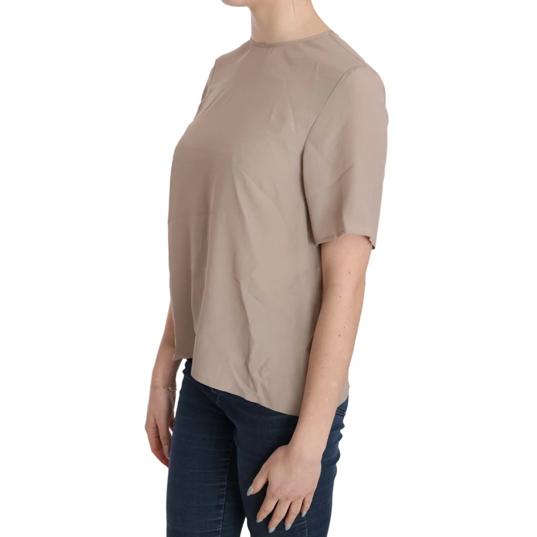 Dolce & Gabbana Beige Crew Neck Short Sleeve Blouse Acetate Silk - Women
