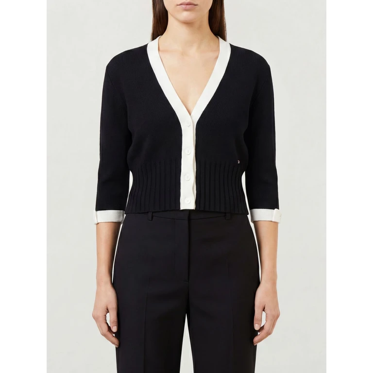 Slim Fit Cotton Cardigan with V-Neck and Contrast Trim (KA16CAAJ0KQ)