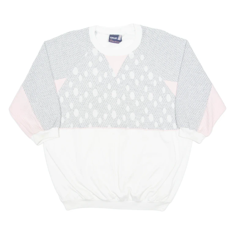GREAT DIRECTION Short Sleeve Womens Sweatshirt White Crew Neck 90s M