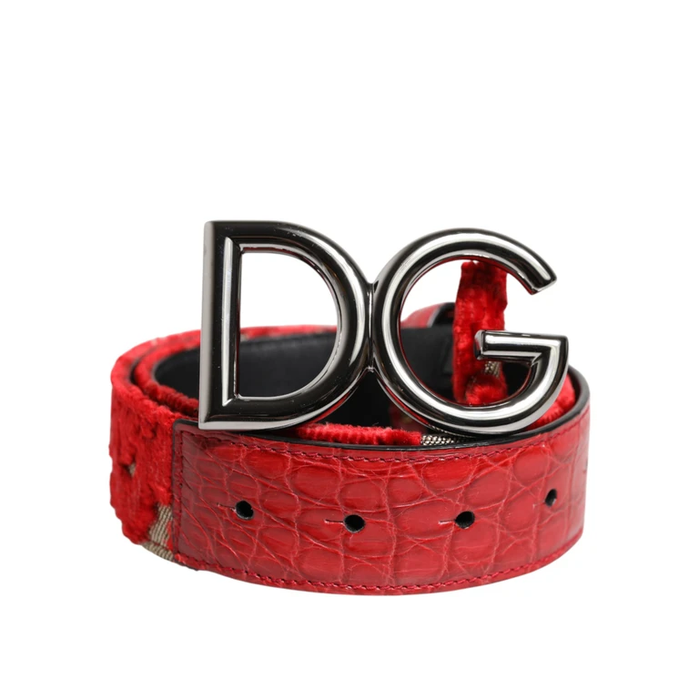 Red Viscose Silver Dg Logo Metal Buckle Belt - Women