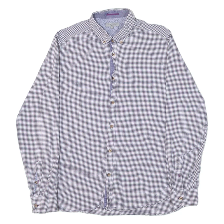 TED BAKER Mens Shirt Blue Gingham Long Sleeve S