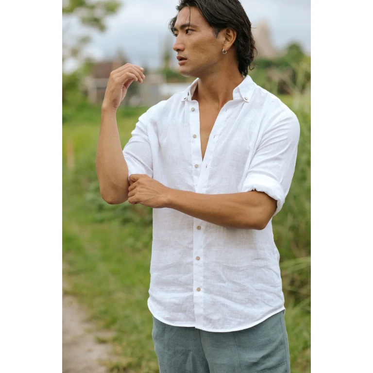 Men White Linen Shirt Nevada