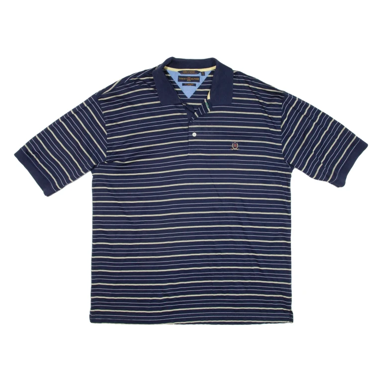 TOMMY HILFIGER Mens Polo Shirt Blue Striped 2XL
