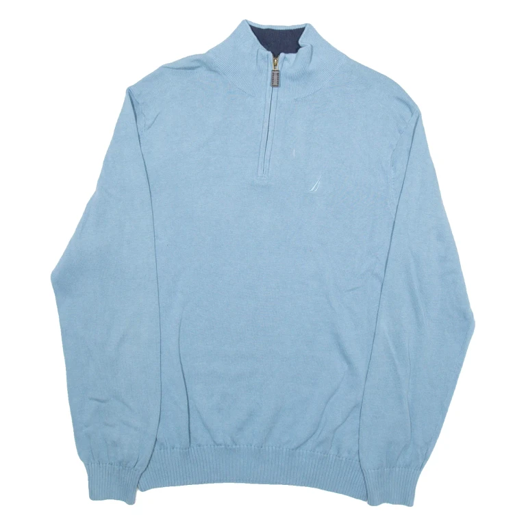 NAUTICA Mens Jumper Blue 1/4 Zip Tight Knit L