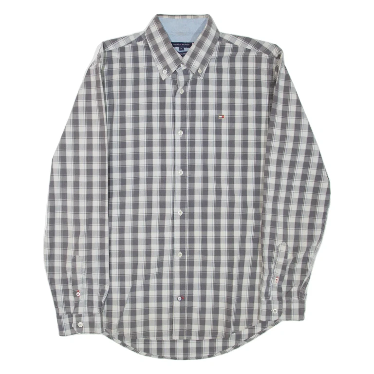 TOMMY HILFIGER Mens Shirt Grey Check Long Sleeve XL