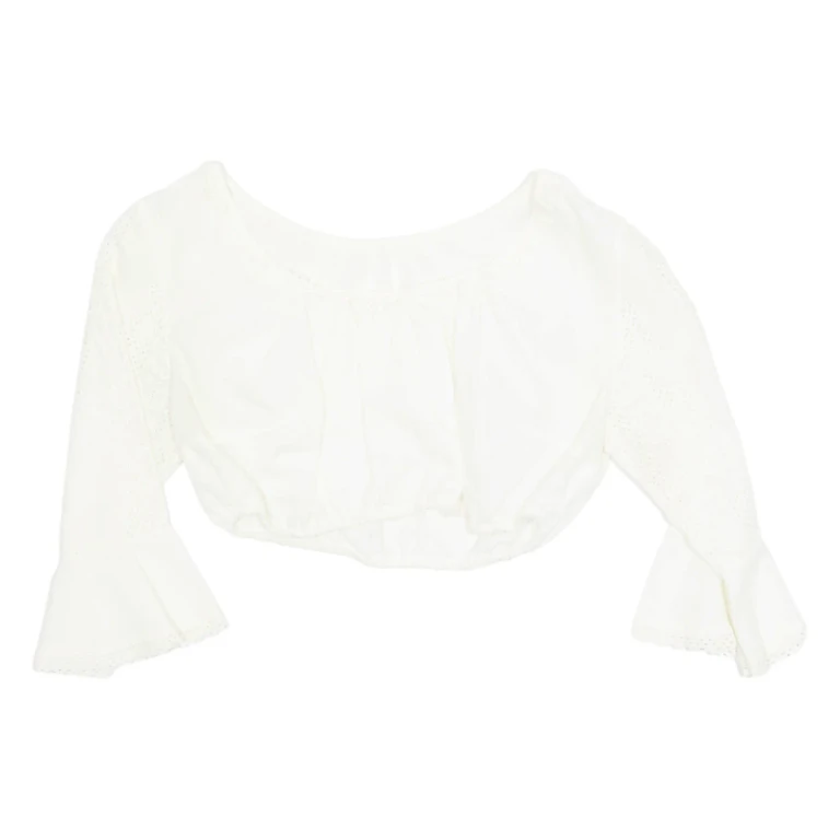 Womens Cropped Top White 3/4 Sleeve S