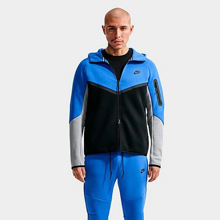 Nike Men's Tech Fleece Windrunner Full-Zip Hoodie in Blue Crystal/Black/Light Smoke Grey Size: XS