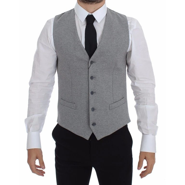 Gray Cotton Stretch Dress Vest Blazer - Men