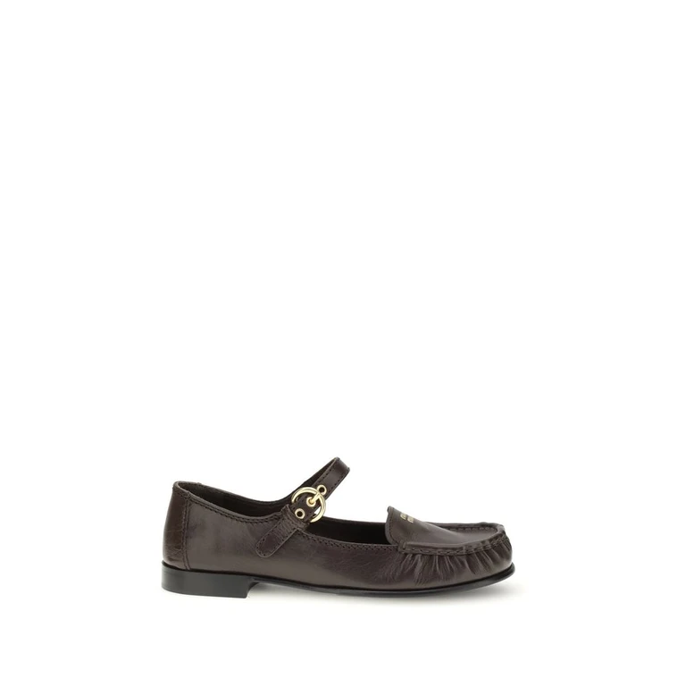 Miu Miu Brown Calf Leather Bos Taurus Slip-On Loafers - Women