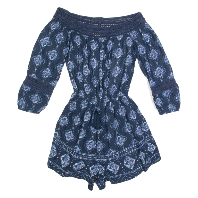 HOLLISTER Womens Playsuit Blue Floral Wide-Leg XS