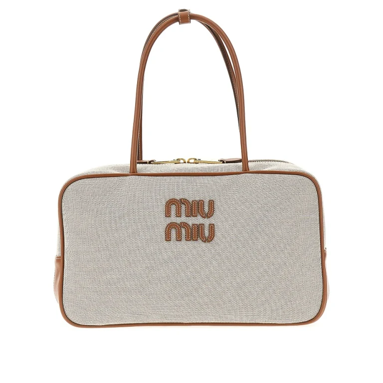 Sac Miu Miu Beau grand modèle en toile et cuir