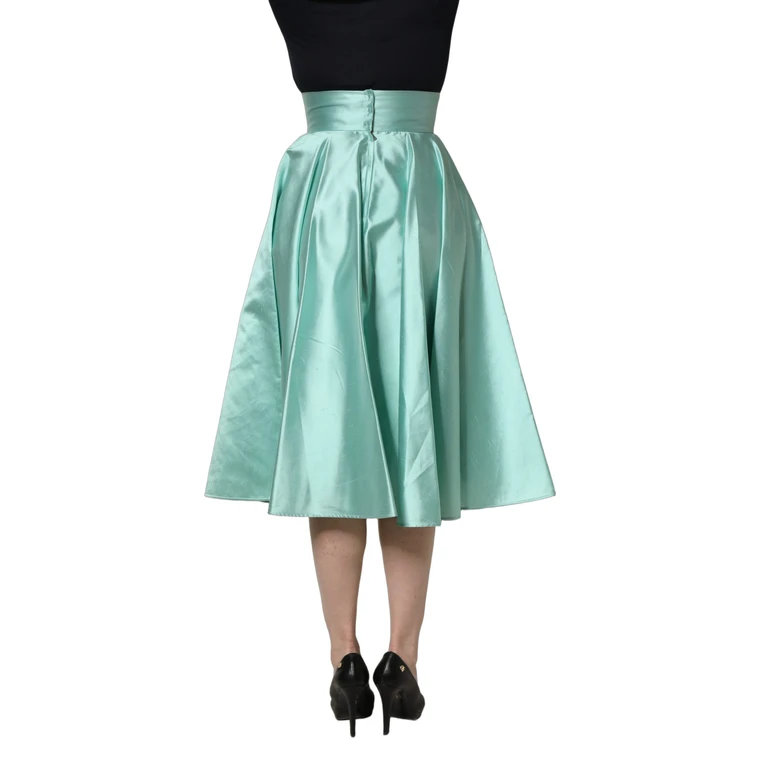 Dolce & Gabbana Green Satin High-Waisted Pleated A-Line Midi Skirt Silk - Women