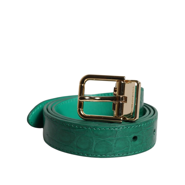 Dolce & Gabbana Green Leather Logo Metal Waist Buckle Belt - Women