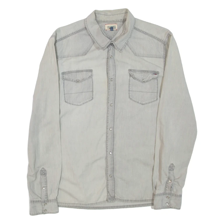 HILFIGER DENIM Mens Plain Shirt Grey Long Sleeve L
