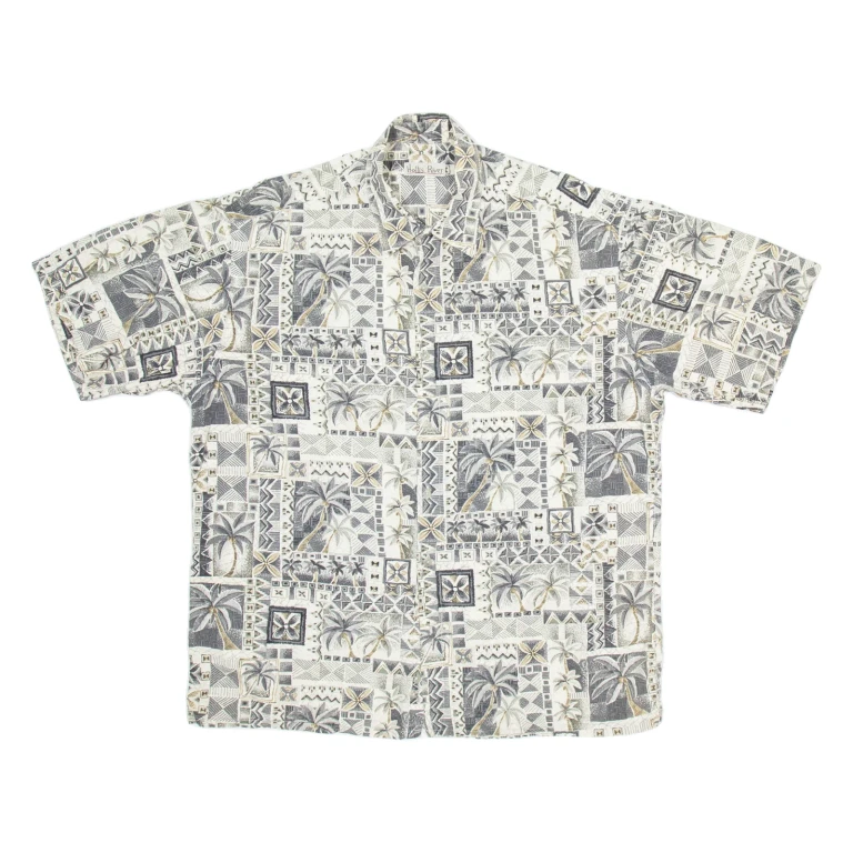 HOLLIS RIVER Mens Hawaiian Shirt Beige Floral L