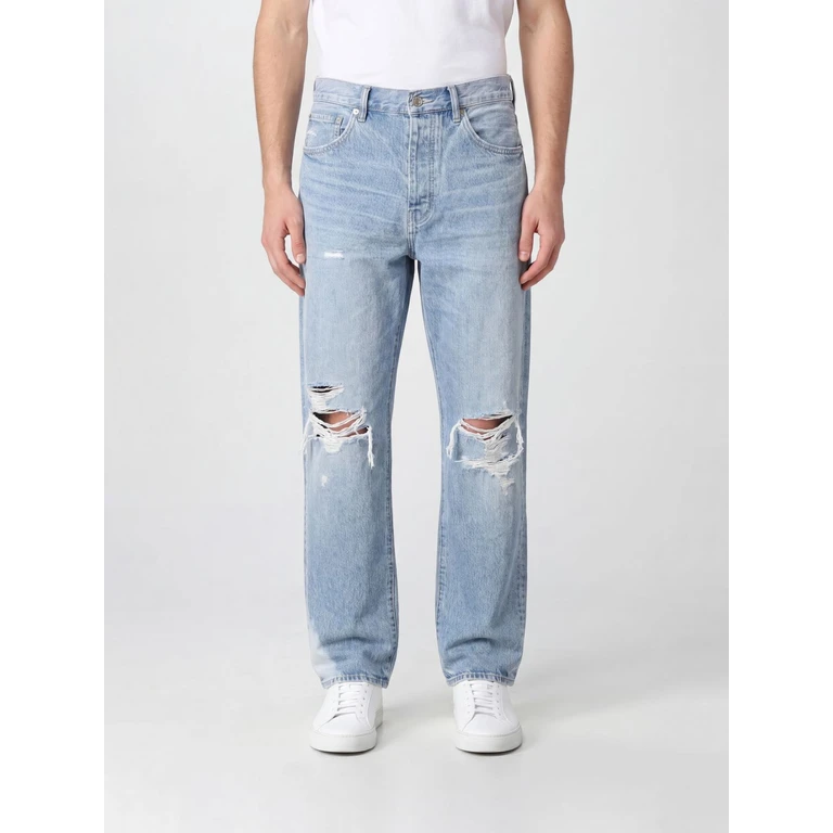 Five-Pocket Straight-Fit Distressed Denim Jeans (P011GDBT226LTINDIGO)