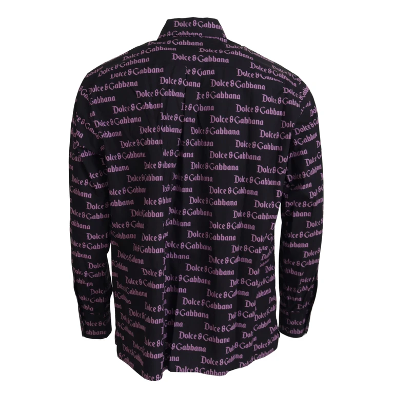Dolce & Gabbana Black Purple Logo Slim Dress Formal Shirt Cotton - Men