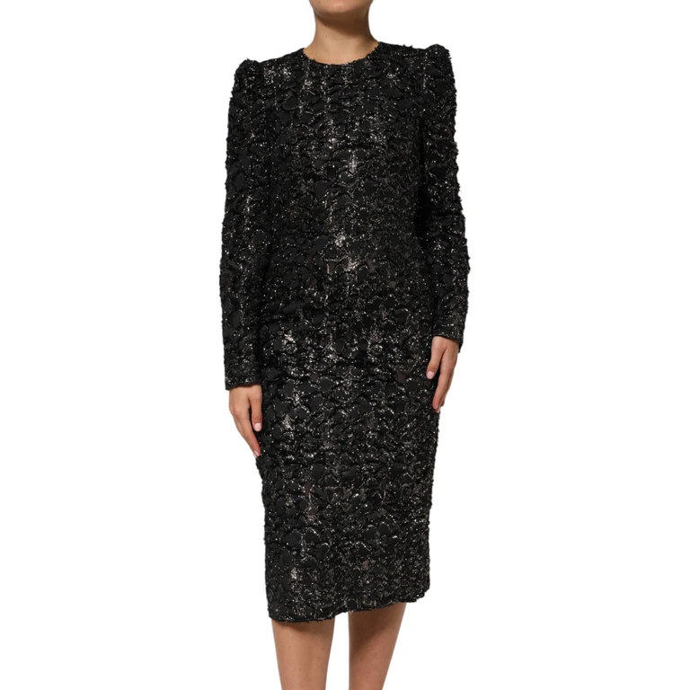 Dolce & Gabbana Black Sequin Bouclé Tweed Sheath Dress Polyester Silk Acetate Nylon - Women
