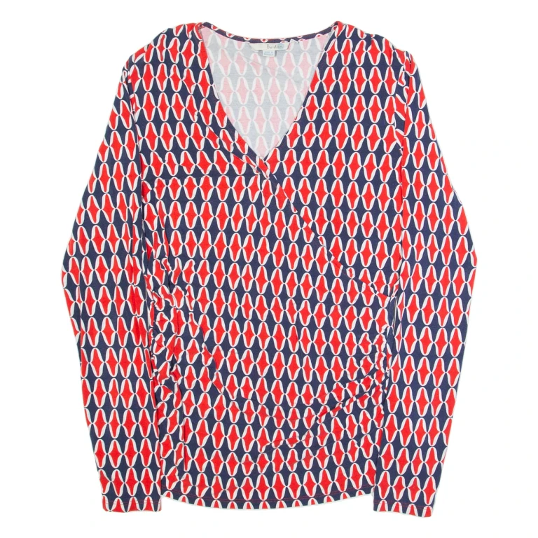 BODEN Womens Printed Top Red Button Neck Long Sleeve Crazy Pattern UK 14