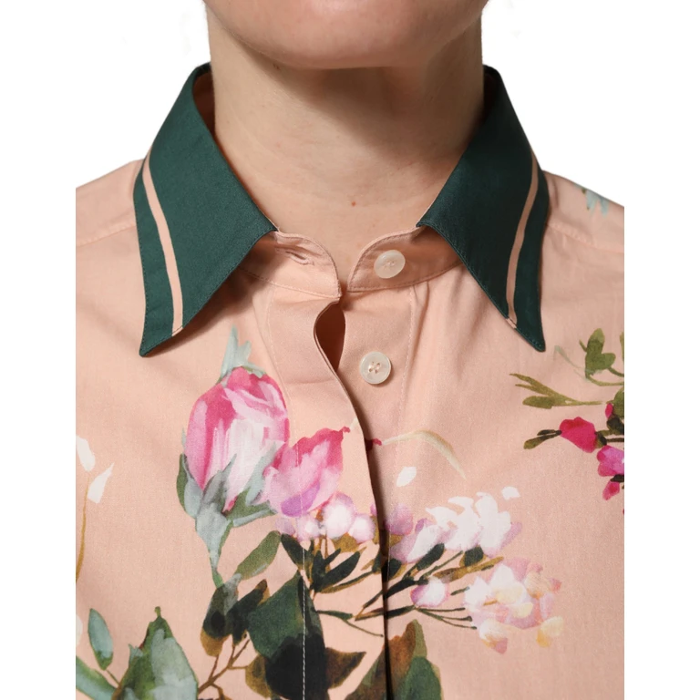 Dolce & Gabbana Pink Floral Cotton Button Front Shirt Top - Women