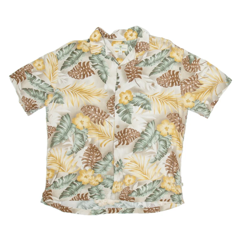 ISLAND SHORES Mens Hawaiian Shirt Beige Floral XL