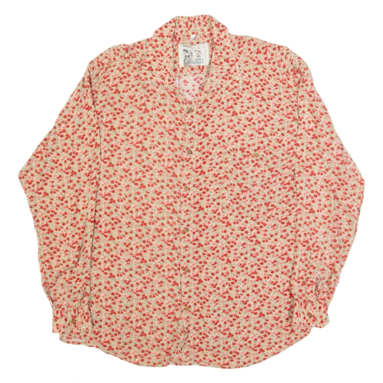 SPACE DEPARTMENT Mens Shirt Beige 90s Floral Long Sleeve L