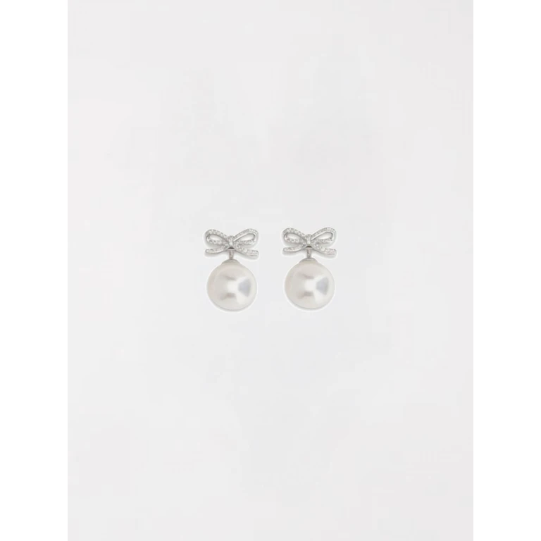 Boucles d'oreilles pendantes Crystal Bow Self-Portrait en argent