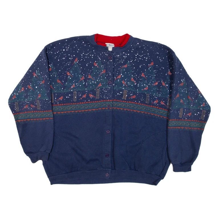 Button-Up Womens Sweatshirt Blue L