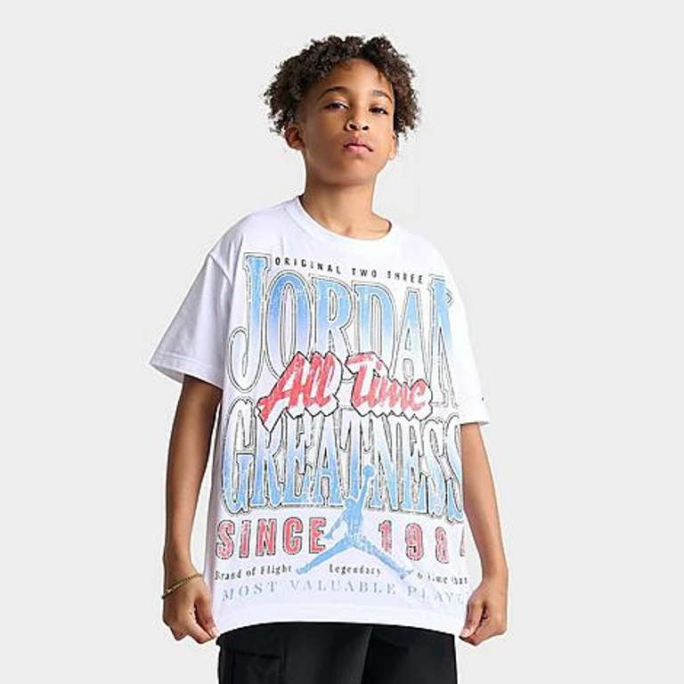Jordan Big Kids All Time Greatness Graphic T-Shirt in White Size: Small