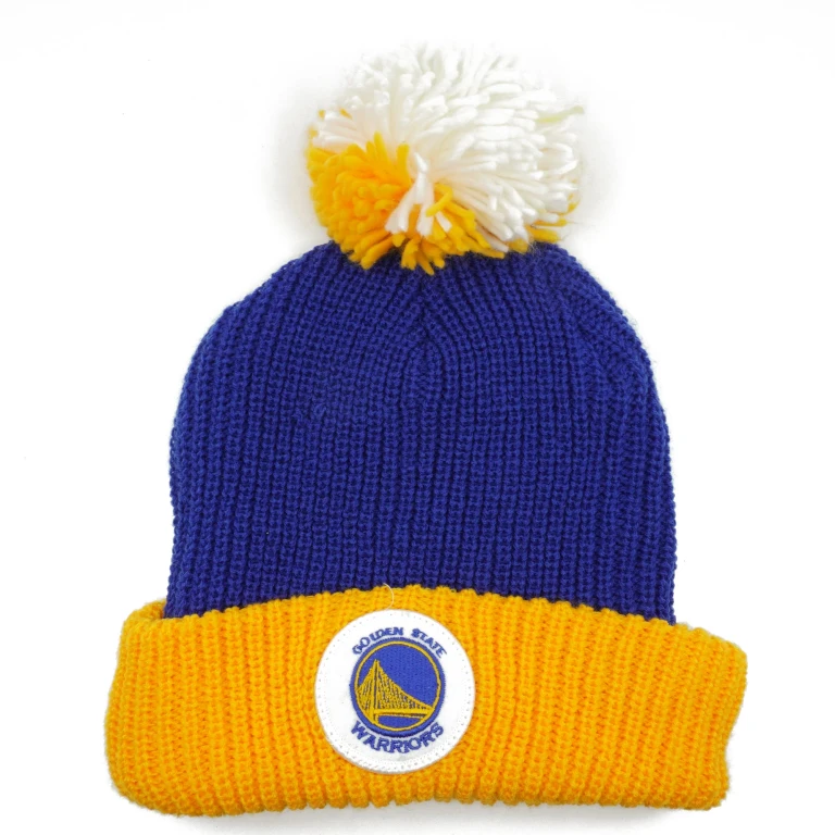 Men's NBA Golden State Warriors Retro Patch Cuffed Pom Knit Beanie Knit Hat