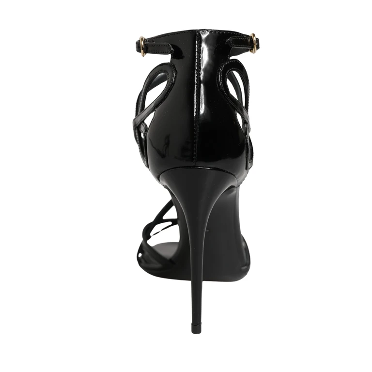Black Leather Stiletto Heel Sandals Shoes Calf - Women